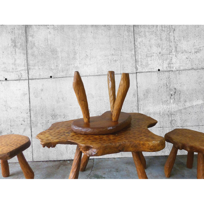 Vintage table and stool set Alexandre Noll 1950