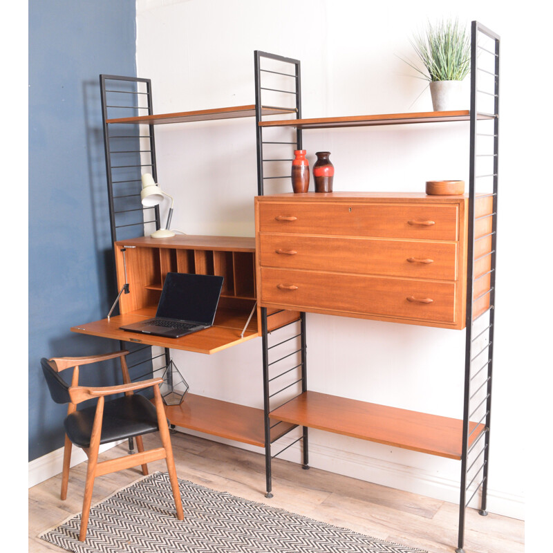 Vintage Teak 2 Bay Ladderax Wall System Shelving By Staples 1960s