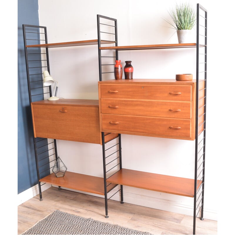 Vintage Teak 2 Bay Ladderax Wall System Shelving By Staples 1960s
