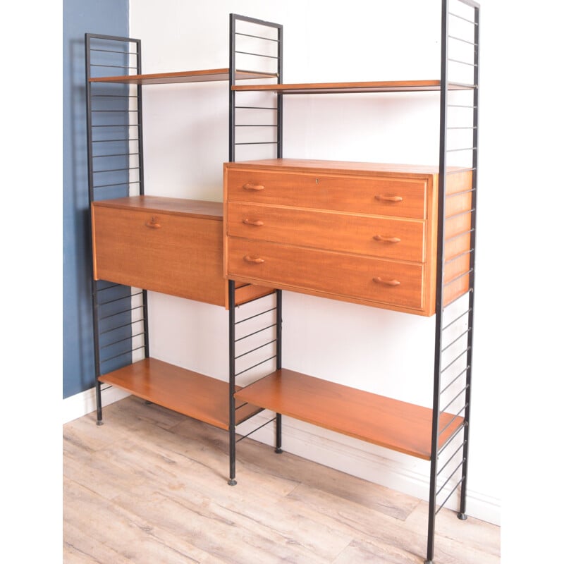 Vintage Teak 2 Bay Ladderax Wall System Shelving By Staples 1960s