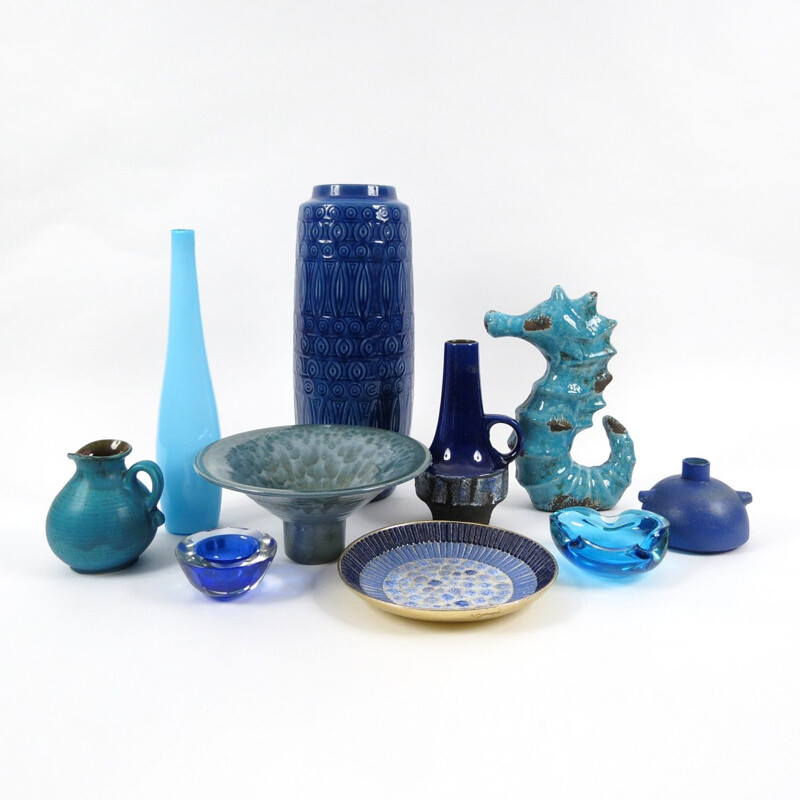 Conjunto de 10 objectos de vidro e cerâmica vintage