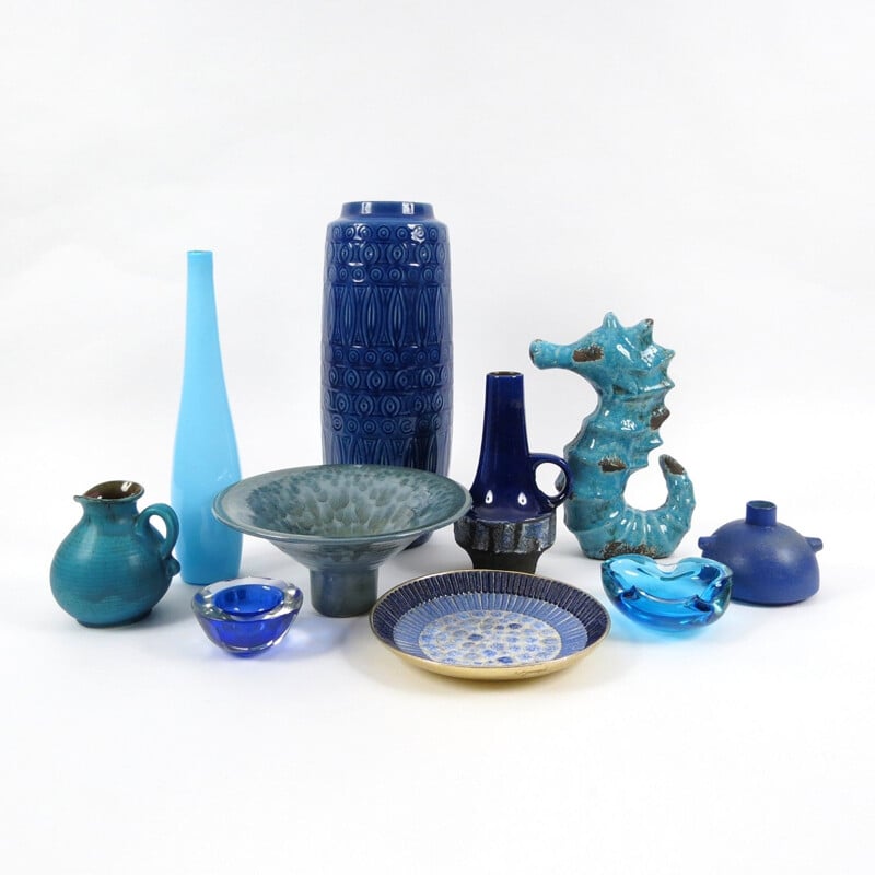 Set di 10 oggetti vintage in vetro e ceramica