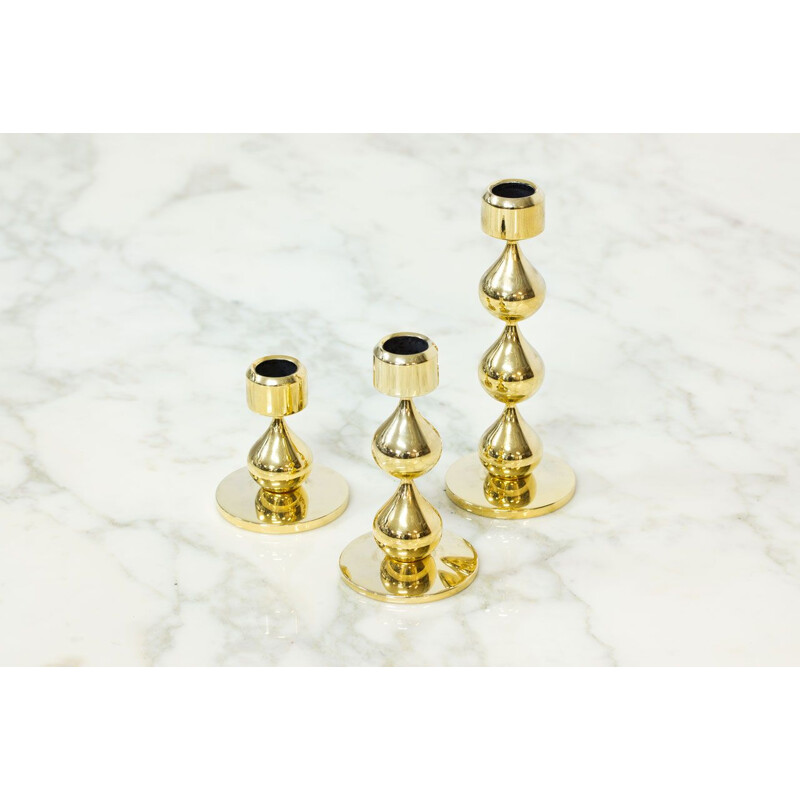 Set of 3 vintage Gold-Plated Candleholders by Hugo Asmussen Danish 1970s