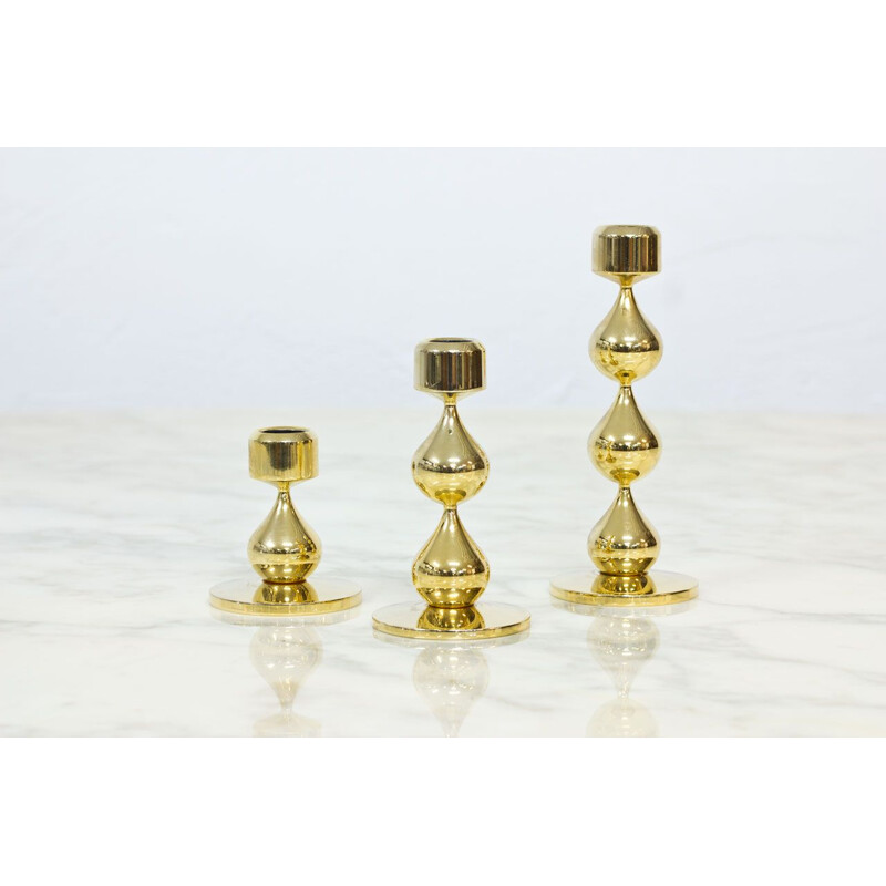Set of 3 vintage Gold-Plated Candleholders by Hugo Asmussen Danish 1970s