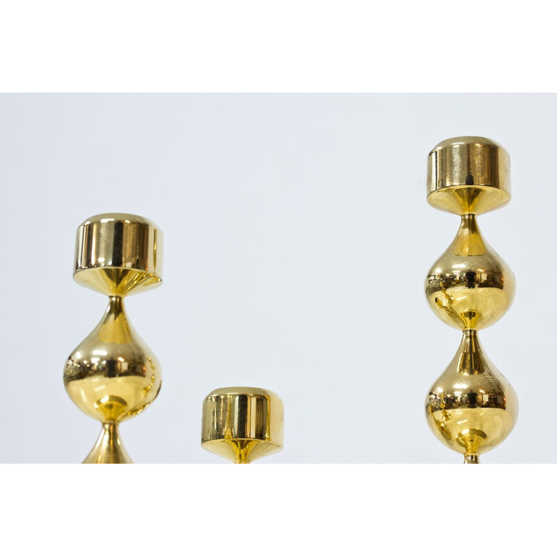 Set of 3 vintage Gold-Plated Candleholders by Hugo Asmussen Danish 1970s