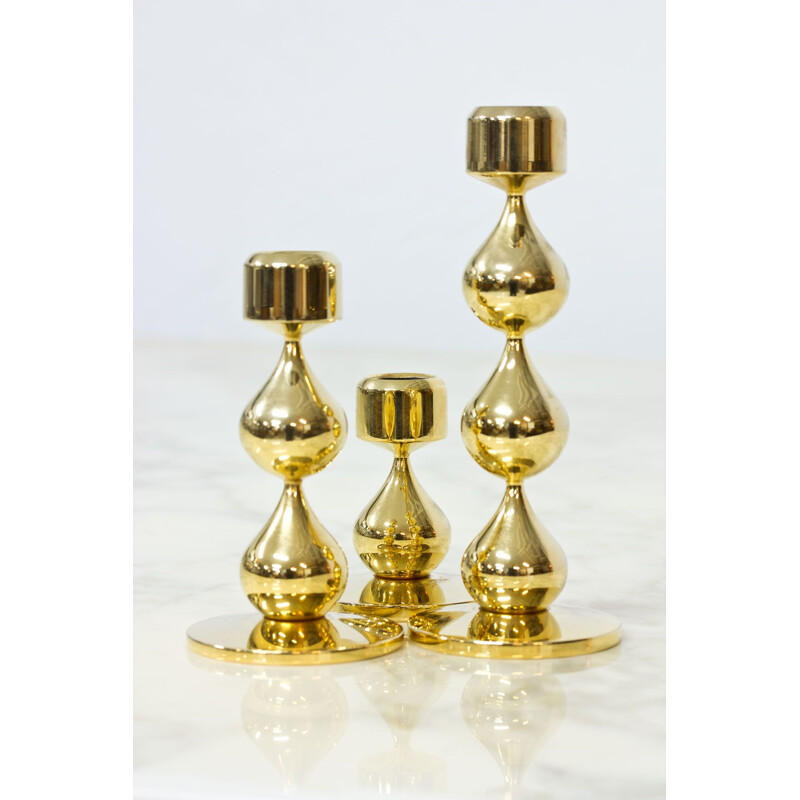 Set of 3 vintage Gold-Plated Candleholders by Hugo Asmussen Danish 1970s