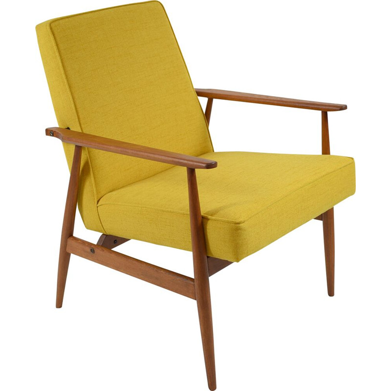 Gele Poolse Vinitage fauteuil H.Lis 1960