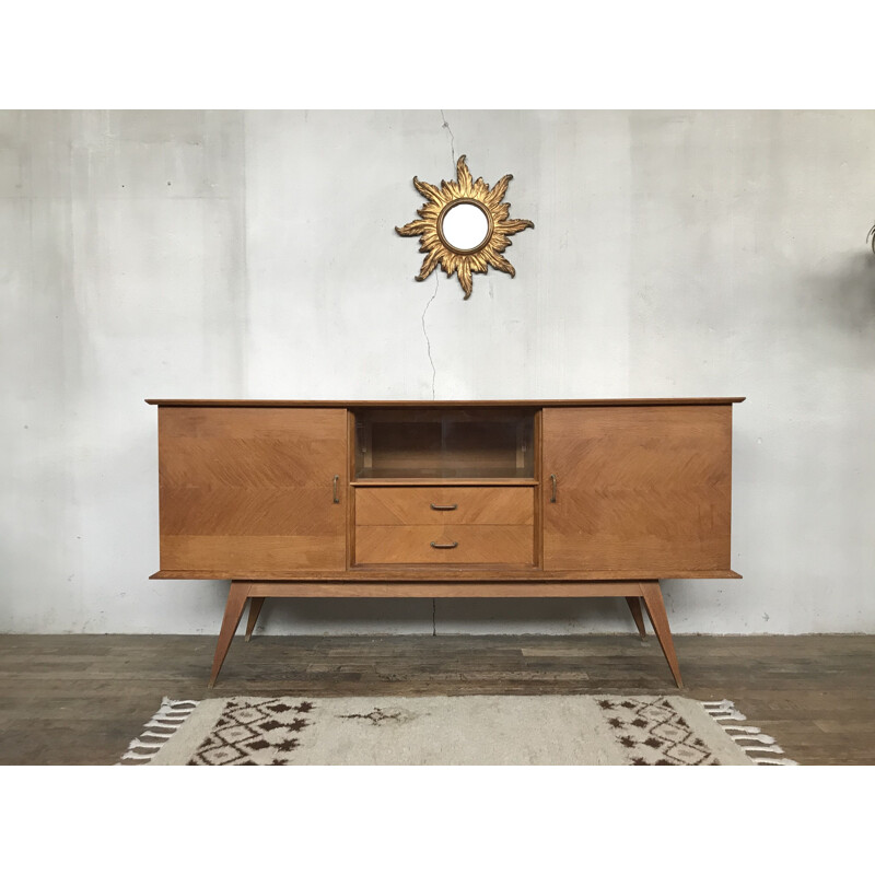 Vintage light oak sideboard with 1950's style compass feet