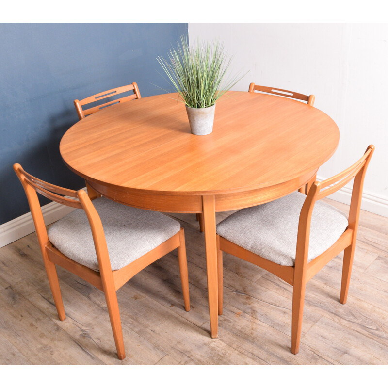 Table ronde à rallonge et 4 chaises Vintage Teak Avalon 1960