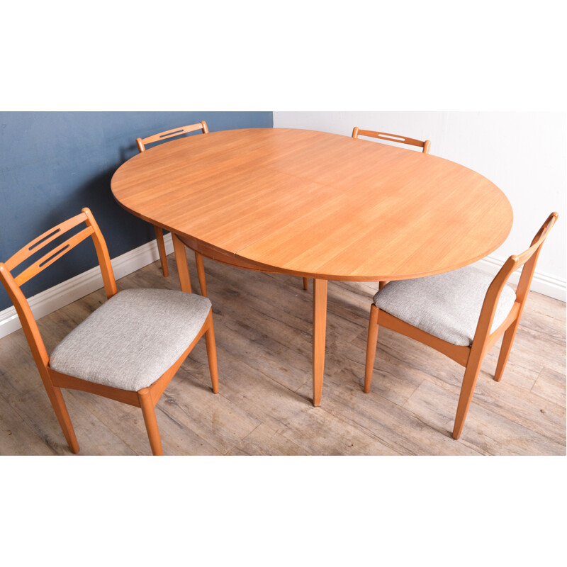 Table ronde à rallonge et 4 chaises Vintage Teak Avalon 1960