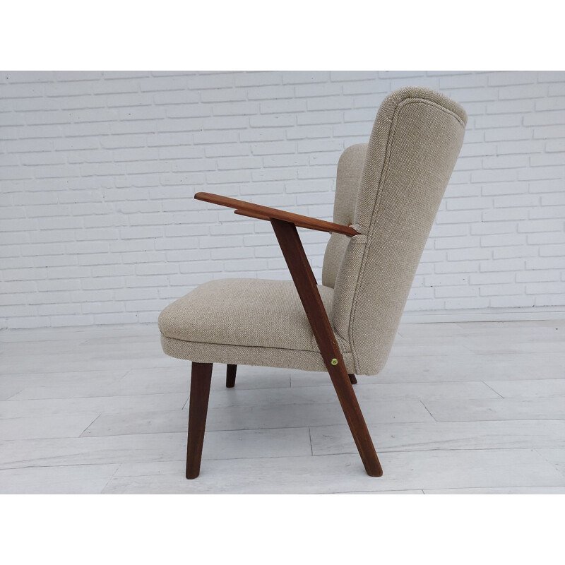 Vintage armchair teak wood, Kvadrat wool Danish 1960s