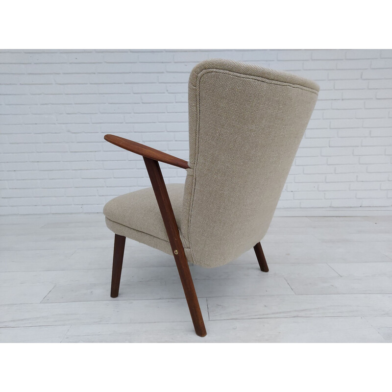 Vintage armchair teak wood, Kvadrat wool Danish 1960s