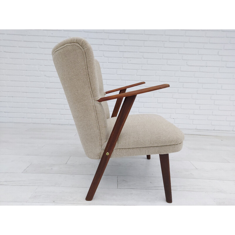 Vintage armchair teak wood, Kvadrat wool Danish 1960s