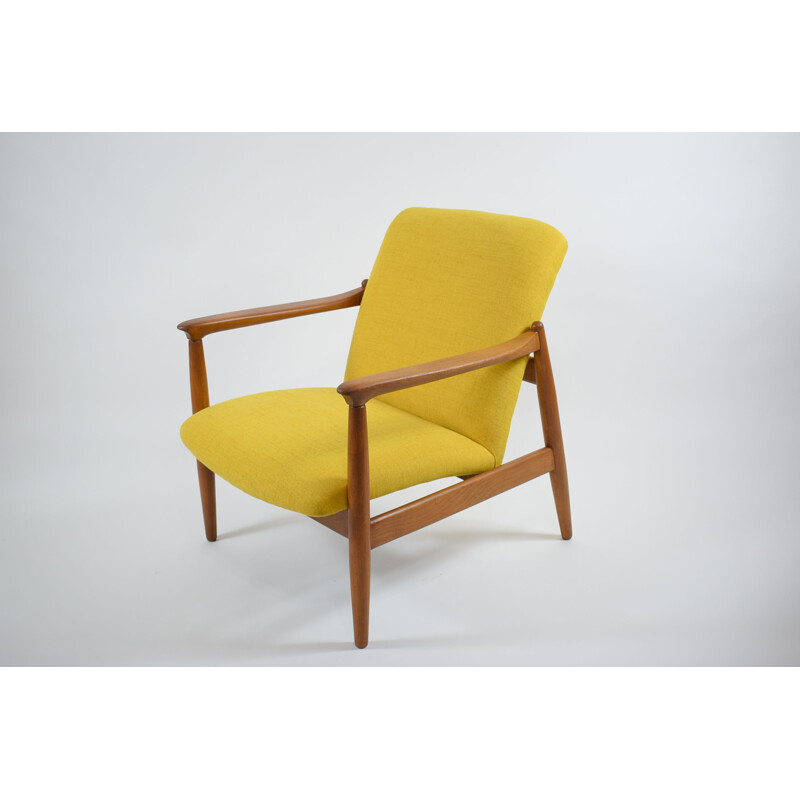 Vintage polish armchair GFM64, designed by E.Homa yellow 1960s