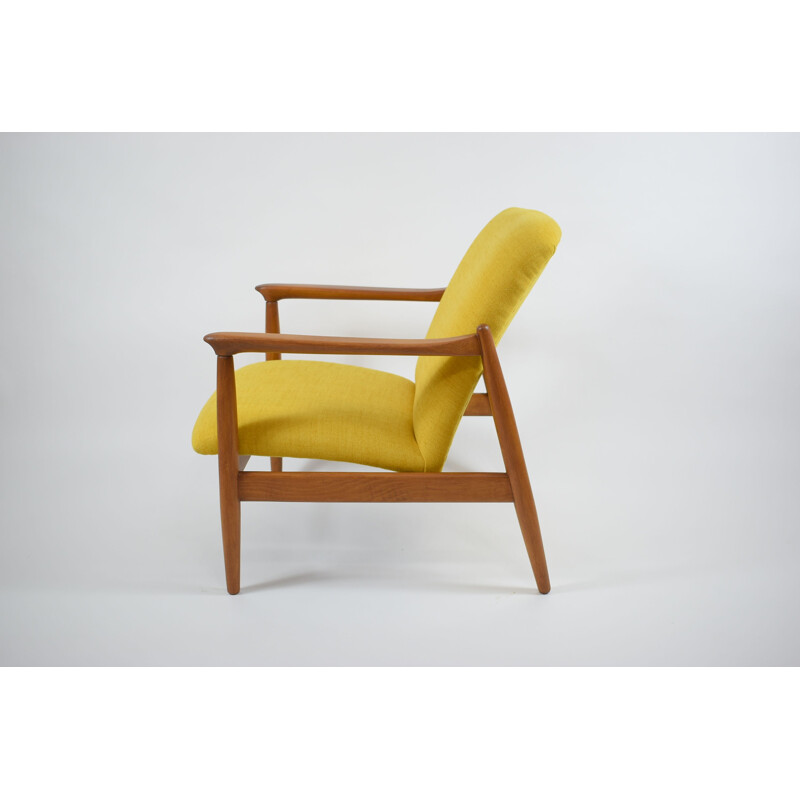 Vintage polish armchair GFM64, designed by E.Homa yellow 1960s