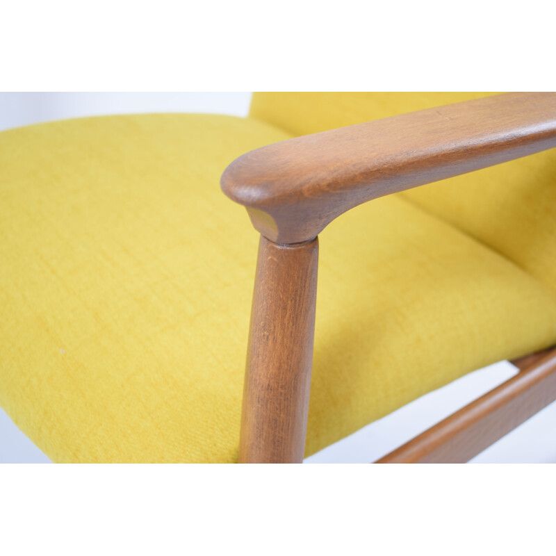 Vintage polish armchair GFM64, designed by E.Homa yellow 1960s