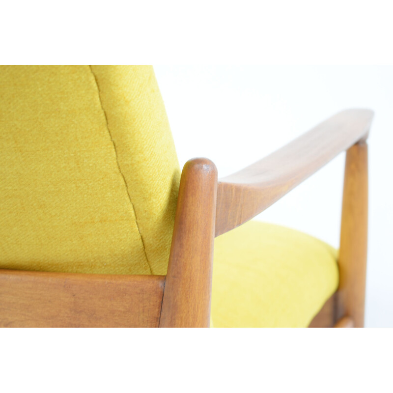 Vintage polish armchair GFM64, designed by E.Homa yellow 1960s