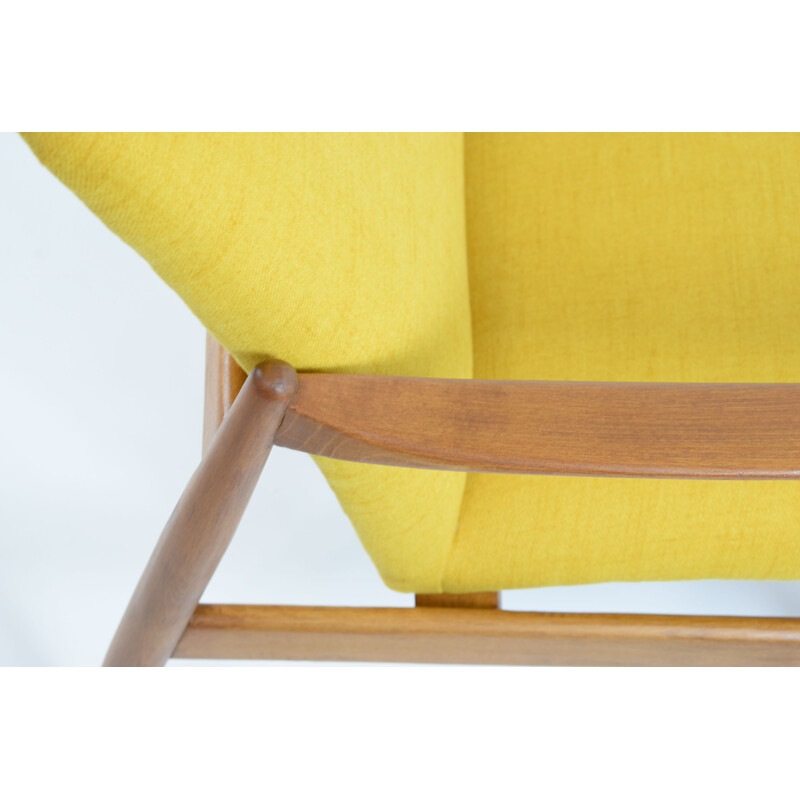 Vintage polish armchair GFM64, designed by E.Homa yellow 1960s