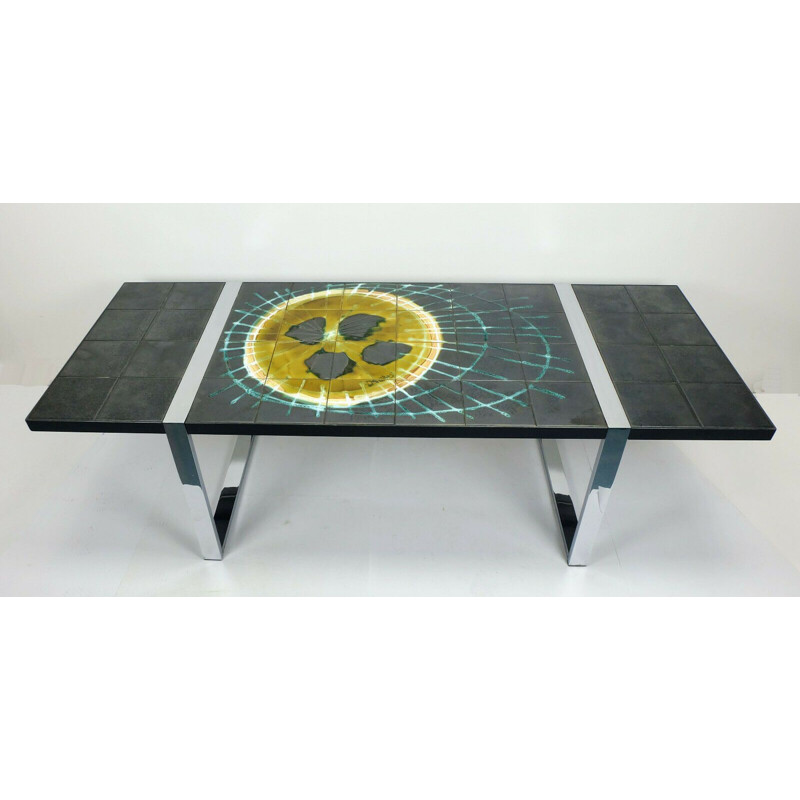 Vintage Cooffee Table with ceramic tile top and chrome base Belarti 1960s