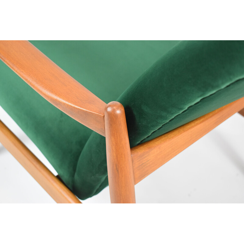 Vintage polish armchair GFM64 bottle green velvet 1960s