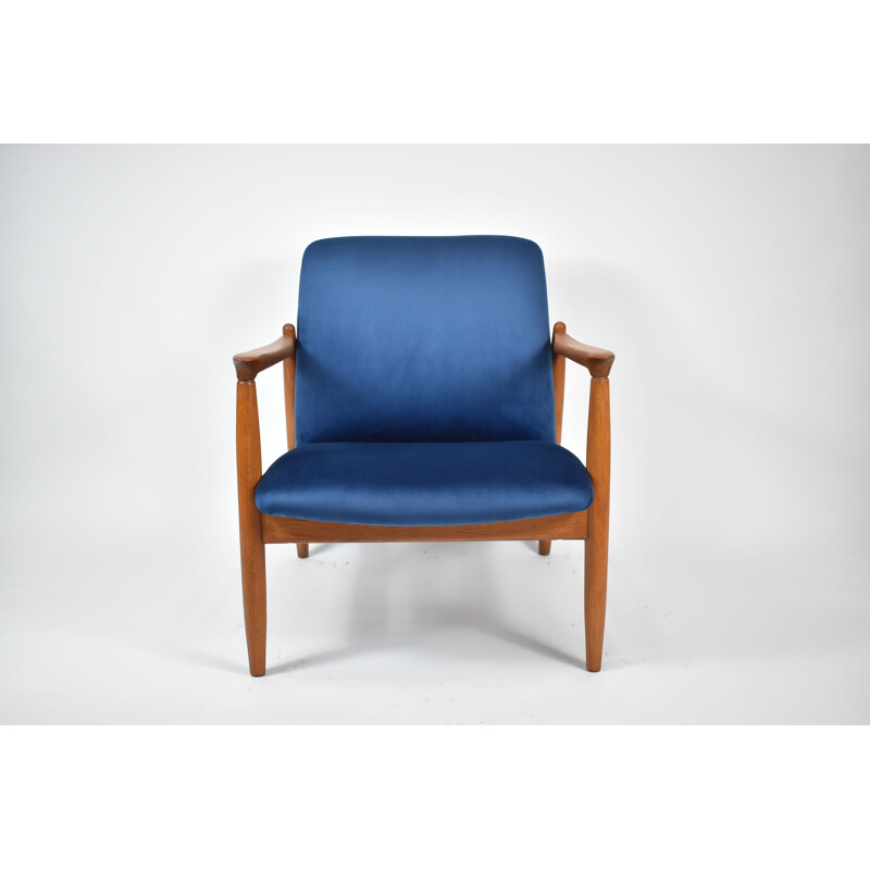 Vintage Armchair GFM64, icon  blue velvet 1960s