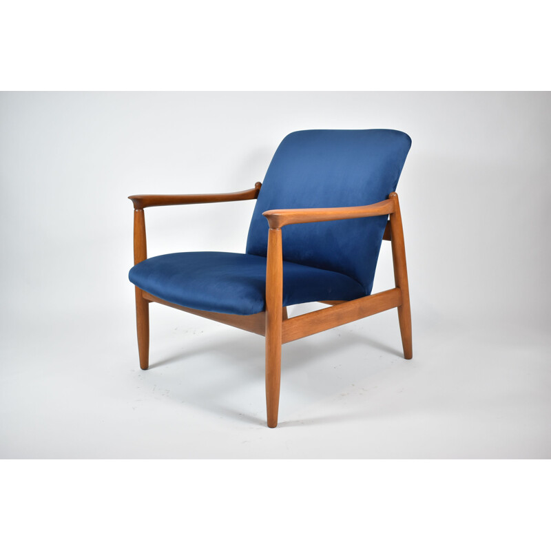 Vintage GFM64 Iconische Blauw Fluwelen Fauteuil 1960