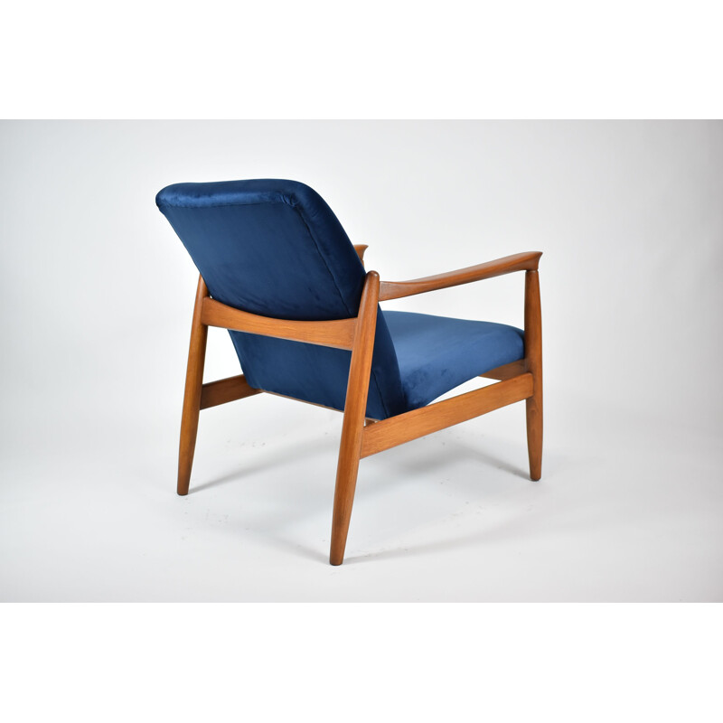 Vintage GFM64 Iconische Blauw Fluwelen Fauteuil 1960