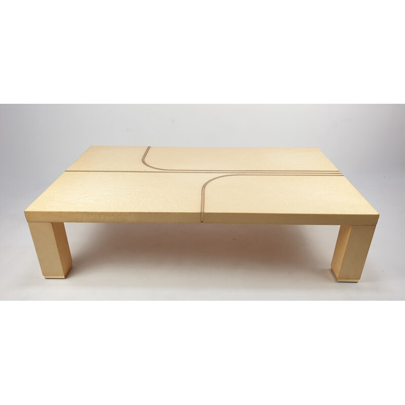 Vintage brass and lacquered coffee table by Alain Delon for Jansen, 1970