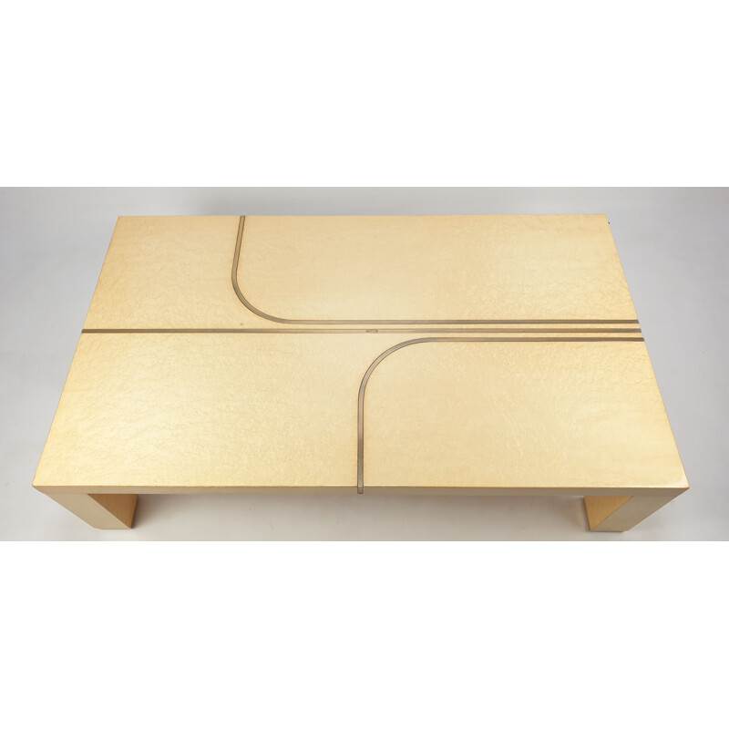 Vintage brass and lacquered coffee table by Alain Delon for Jansen, 1970