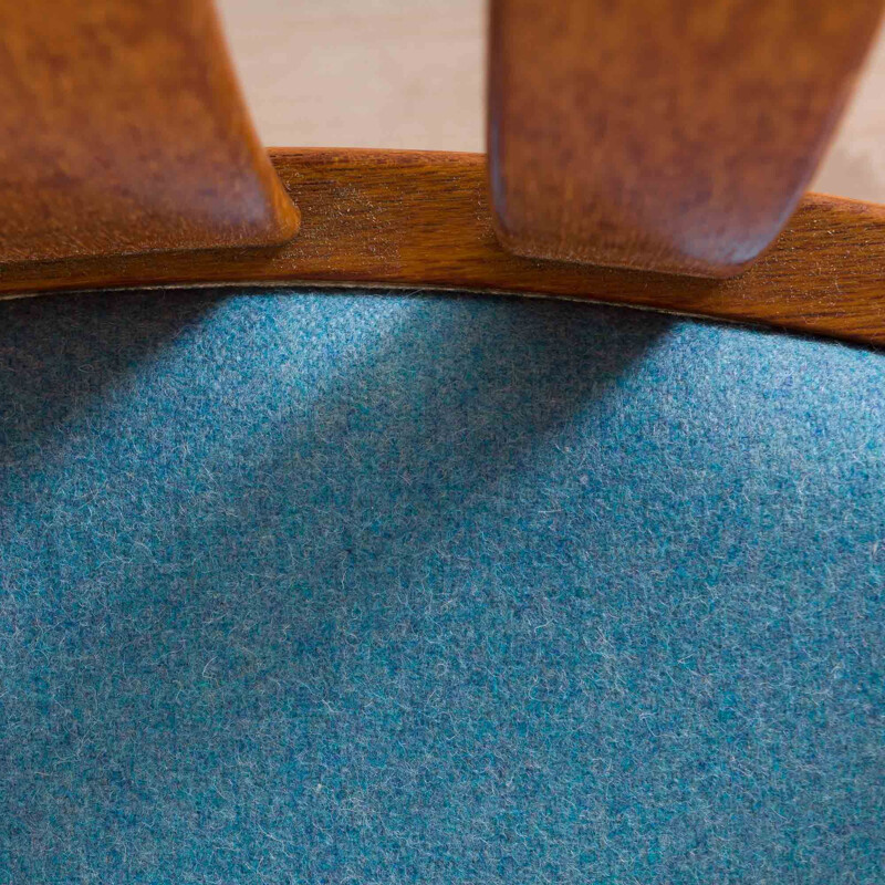 Set of 4 Danish mid-century teak chairs in new blue upholstery