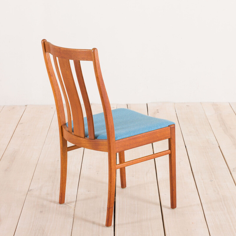 Set of 4 Danish mid-century teak chairs in new blue upholstery