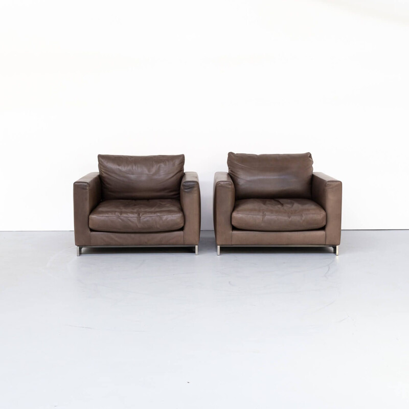 Pair of Vintage Hannes Wettstein 'reversi' leather design fauteuil for Molteni & C