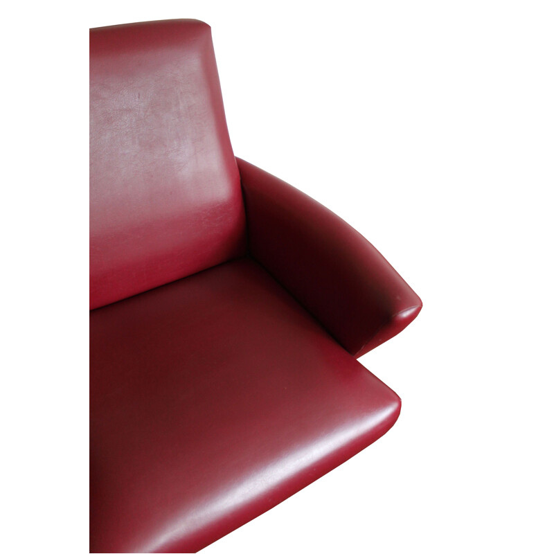 Vintage Swivel Armchair and tabouret in Burgundy Leather 1970s
