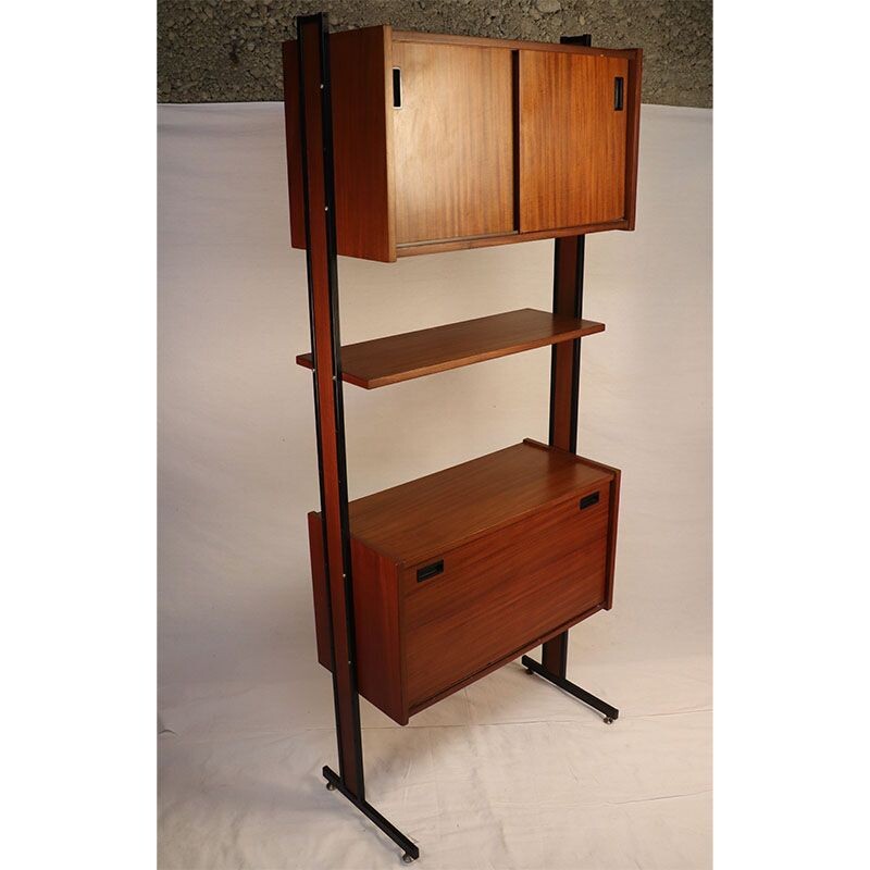 Vintage modular bookcase in wood and metal, 1960