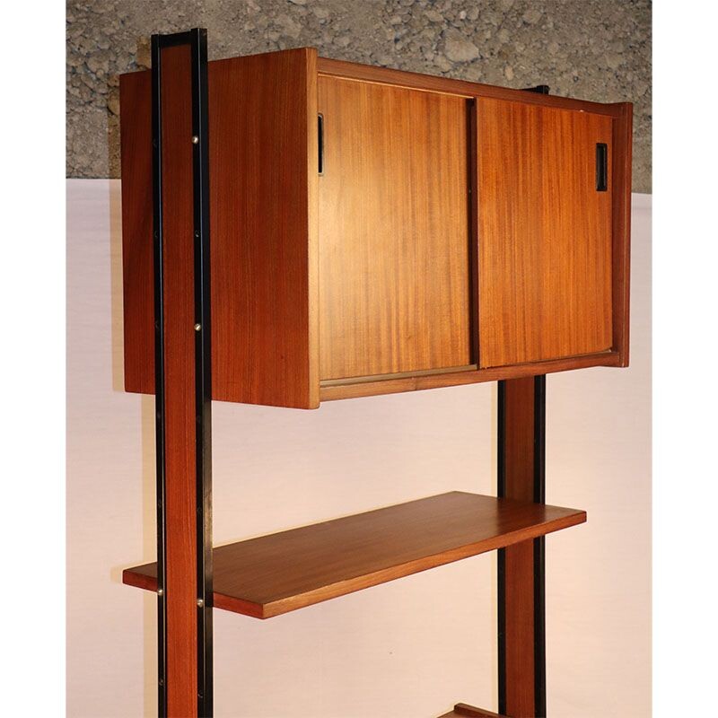 Vintage modular bookcase in wood and metal, 1960