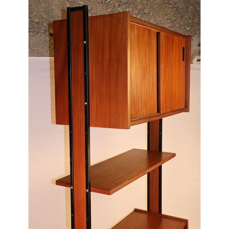 Bibliothèque vintage modulable en bois et métal, 1960