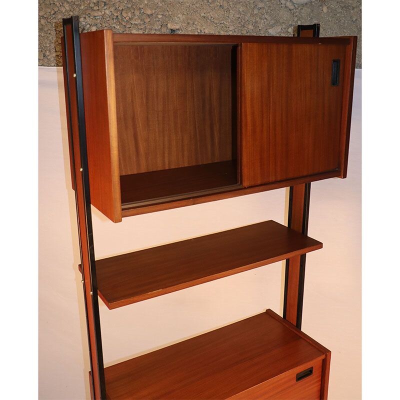 Vintage modular bookcase in wood and metal, 1960