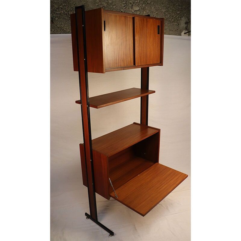 Vintage modular bookcase in wood and metal, 1960