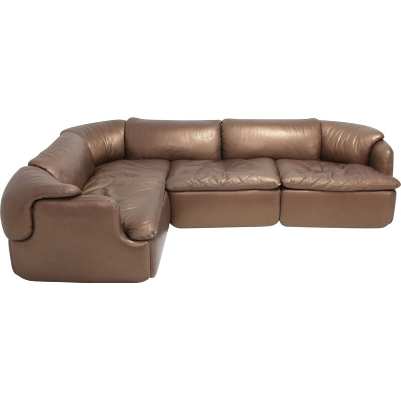 Vintage Bronze Golden Leather Saporiti Sectional Sofa 'Confidential' 1972