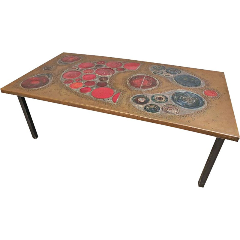 Vintage brass and ceramic coffee table, 1968