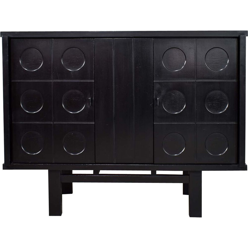 Vintage Ebonized Brutalist Bar Cabinet