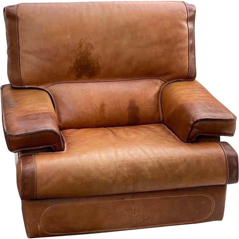 Vintage leather armchair, by Roche Bobois, France 1970