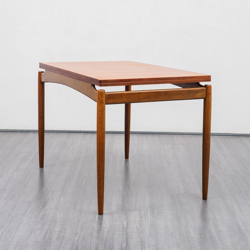 Vintage teak dining table, extendable fold-out table top 1960s