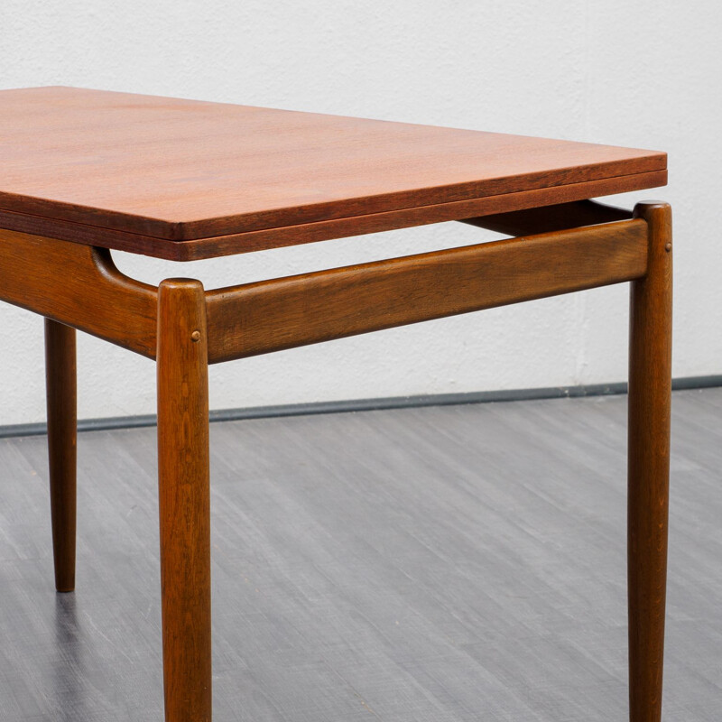 Vintage teak dining table, extendable fold-out table top 1960s