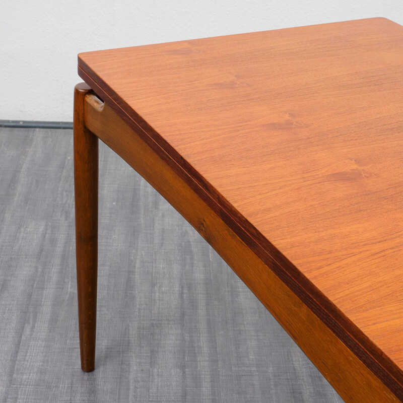 Vintage teak dining table, extendable fold-out table top 1960s