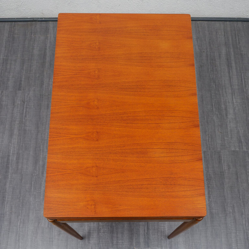 Vintage teak dining table, extendable fold-out table top 1960s