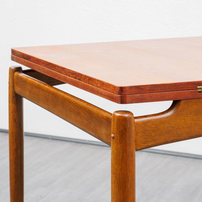 Vintage teak dining table, extendable fold-out table top 1960s