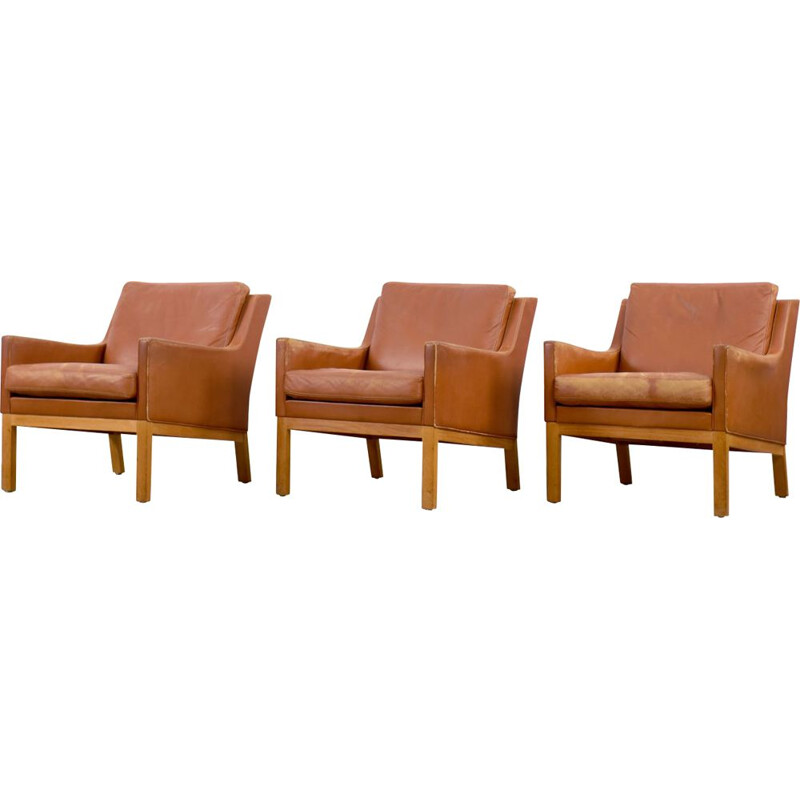 Set van 3 vintage fauteuils met met leer bekleed houten frame van Karl Erik Ekselius voor J.O. Carlsson, Zweden 1960