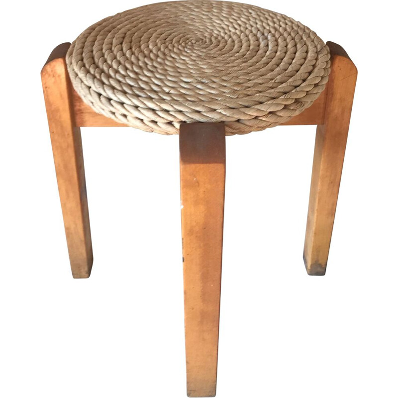 Vintage pine and straw stool 1980
