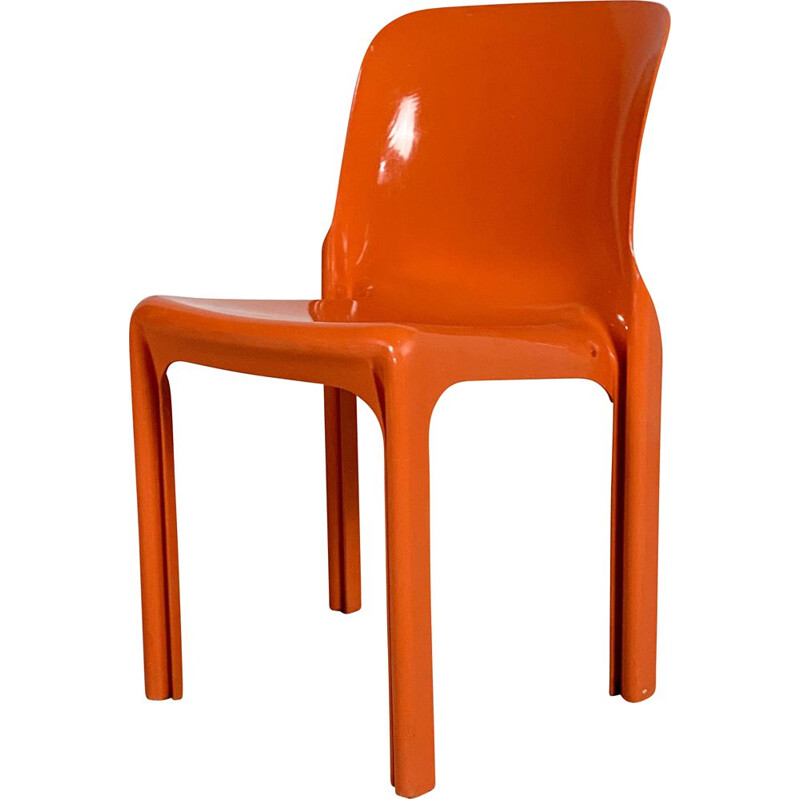 Vintage Flash Orange Selene Chair by Vico Magistretti for Artemide, 1970s